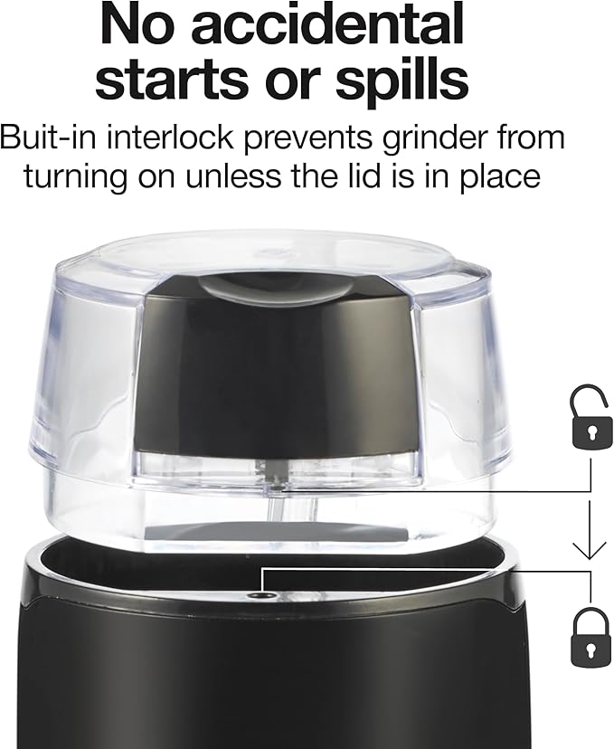 Proctor Silex Electric Coffee Grinder for Beans, Spices and More, Stainless Steel Blades, Makes upto 12 Cups, Black