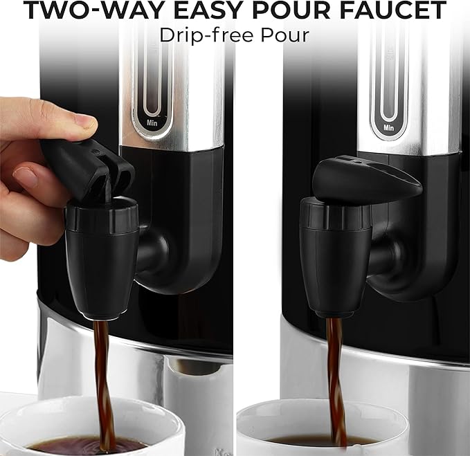 Zulay Kitchen Commercial Grade Coffee Maker Hot Water Urn - Percolator With Double-Wall Stainless Steel, Quick Brew, Stays Hot for Tea & Beverage at Events & Catering - Black - 50 cups