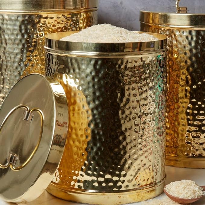 Jumbo Pure Brass Pantry Flour Canister Set of 3