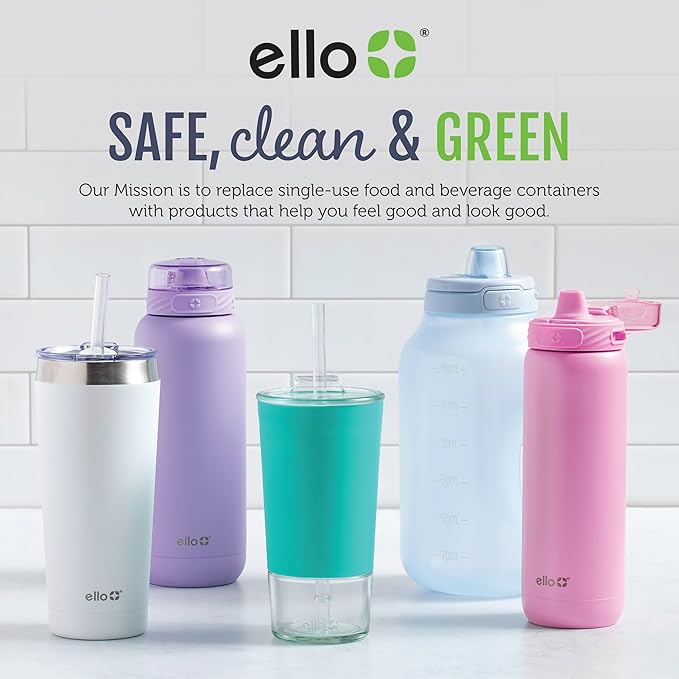 Ello Cooper 22oz Stainless Steel Water Bottle Vacuum Insulated with Straw and Carry Handle, Leak Proof Locking Lid with Soft Silicone Spout, Fits Car Cupholder, Dishwasher Safe, Bonfire
