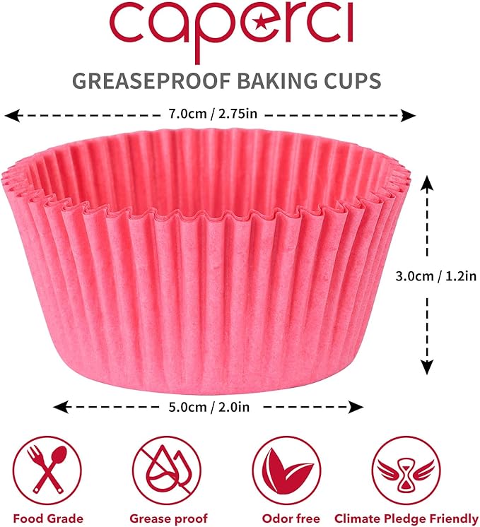 Caperci Standard Pink Cupcake Muffin Liners 500-Count, No Smell, Food Grade & Grease-Proof Paper Baking Cups (Pink)