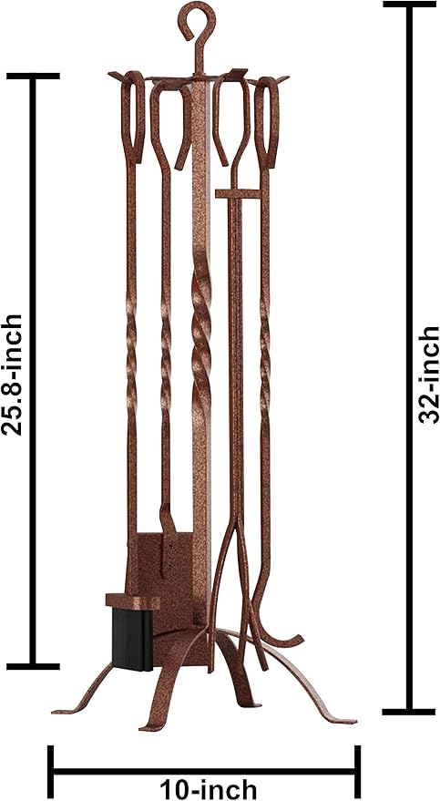 Fire Beauty 5 Pieces Fireplace Tools Sets Fireplace Accessories Tools Holder with Handles Tools for Indoor Fireplace Decor Outdoor Fire Pit Modern Tool(Antique Bronze)