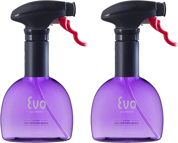 Evo Oil Sprayer Minis, Non-Aerosol for Olive, Cooking Oils, and Vinegars, Purple, 8-Ounce Capacity, Set of 2