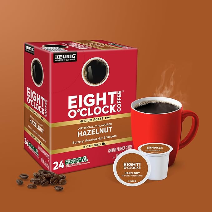 Eight O'Clock Coffee Hazelnut, Single-Serve Keurig K-Cup Pods, Flavored Medium Roast Coffee Pods, 96 Count