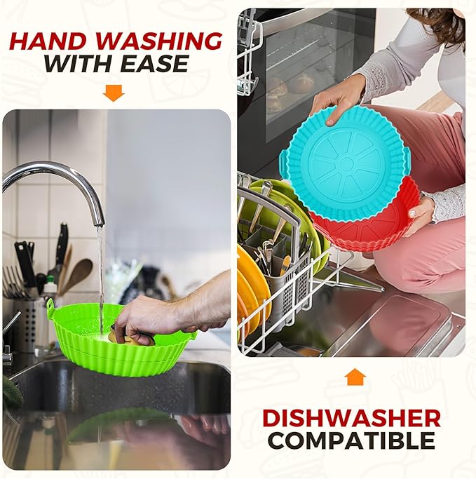 3 Pack Air Fryer Silicone Liners for 5 QT or Bigger, Reusable Food Grade Silicone Airfryer Liners Pot Baking Basket Accessories Replacement of Flammable Disposable Parchment Paper Top 8.7 inch