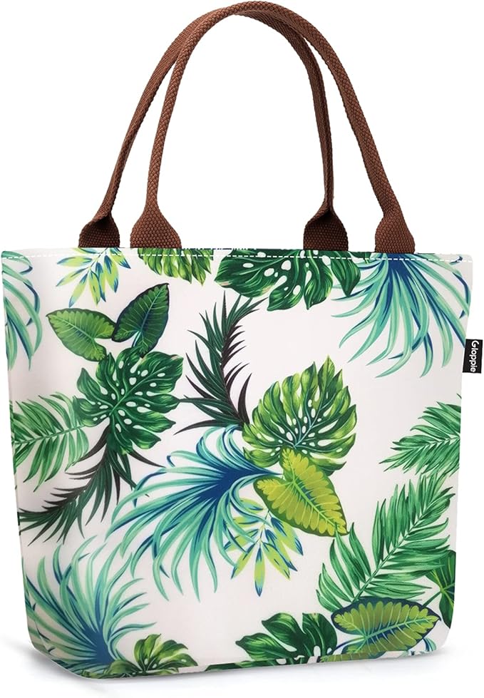 Gloppie Insulated Lunch Tote for Women | 9L Leakproof Cooler Bag with Palm Leaf Design | Thermal Work Lunch Bag for Office, Gym & Picnic