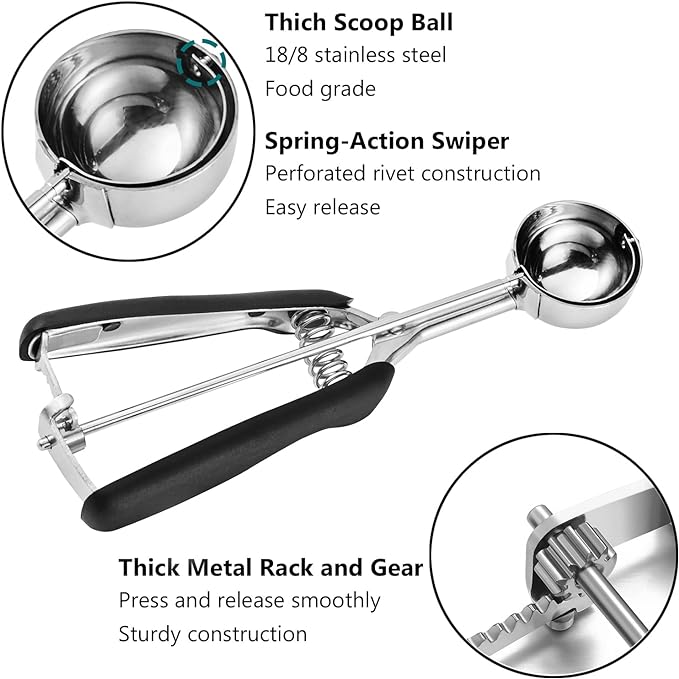 Large Cookie Scoop, 3 Tablespoon Cookie Scoop for Baking, Muffin Scoops, Comfortable Grip, Non-Slip, for Ice Cream, Cookie Dough, Mashed potatoes, Cupcake, Meatball