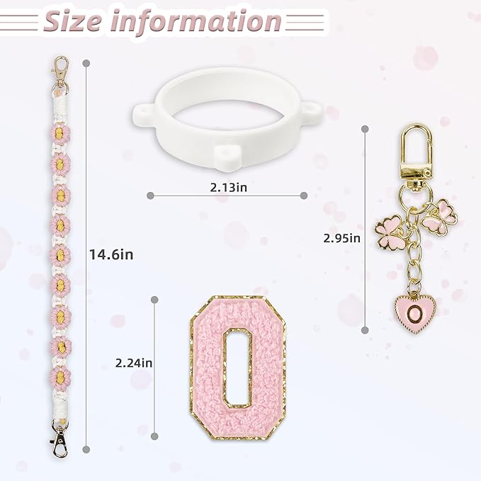 Cute Letter Charm Set Compatible with Owala Water Bottle 24 oz, 32 oz, 40 oz, Owala Kids, Owala Coffee Tumbler, Owala FreeSip – Includes Handle Strap, for Owala Accessories & Stanley Cup Accessories
