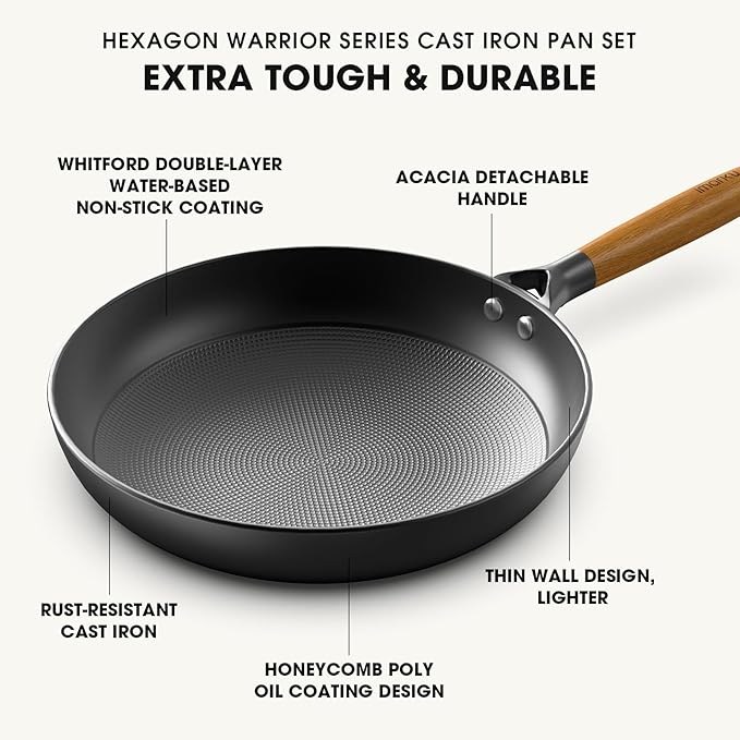 imarku Non Stick Frying Pans - 7.5&9.5&11.5 Inch Cast Iron Skillets Professional Cast Iron Pan Dishwasher Safe Nonstick Frying Pan Set, Detachable Handle, Best Gifts for Women/Men