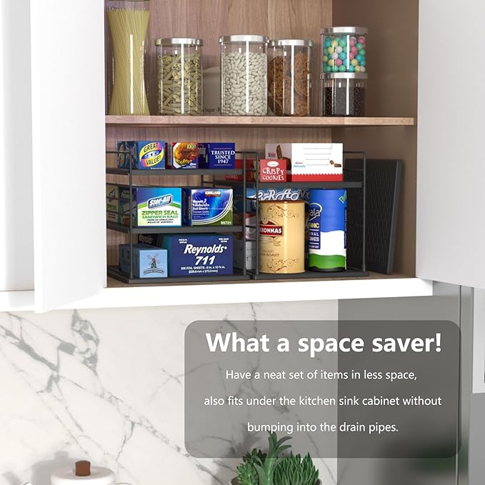 Pantry Organizer- Divided Compartment Holder for Aluminum Foil, Wraps & Baggie Boxes, Upgraded Shelf Storage