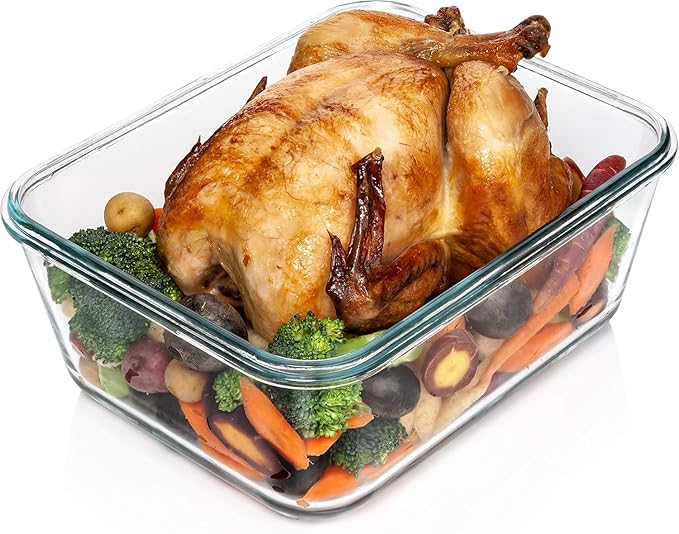 Razab 3300 ml / 112 oz Large Glass Food Storage Containers with Lids, Airtight, Leakproof, BPA Free - Ideal for Meal Prep, Store Leftover & Lunch, Baking Casserole - Freezer, Microwave & Oven Safe