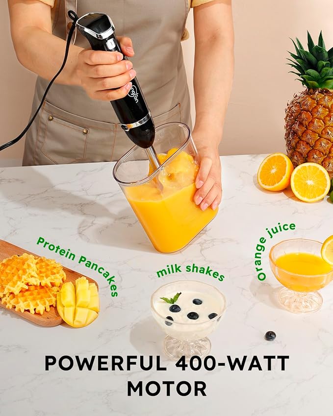 Sangcon 5-in-1 Immersion Blender Handheld, Hand Blender with 1000ml Blending Cup Storage Base, 2-Speed Adjustable Stick Blender, 304 Stainless Steel Blades, Detachable Blender, Whisk, Milk Frother