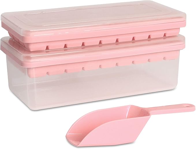 Food-grade Silicone Ice Cube Tray with Lid and Storage Bin for Freezer, Easy-Release 2 * 36 Small Nugget Ice Trays 1 ice Bucket & Scoop, Flexible Ice Cube Molds with Ice Container