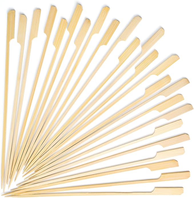 Minisland Premium 10 Inch Square Large Bamboo Paddle Skewers for Kabobs Grilling Barbeque Food, 3mm Thick Long Wooden Skewer Sticks 100 Counts -MSL163L