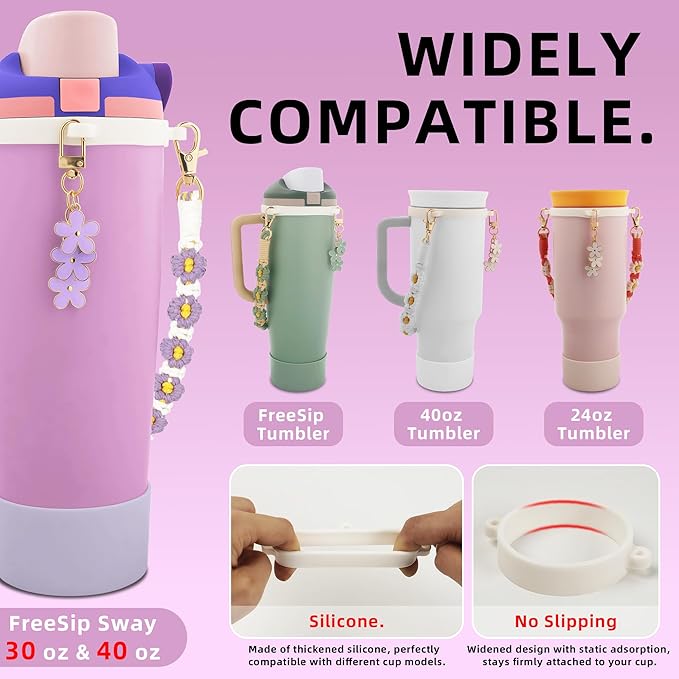 Silicone Boot Set for Owala Water Bottle 24 oz, 32 oz, 40 oz - Includes Anti-Slip Sleeve & Water Bottle Handle Strap, Perfect Owala Accessories, Fits Owala Tumbler, Owala FreeSip, Owala Candy Coated