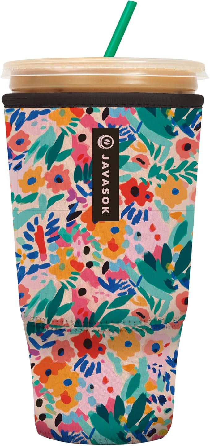 Sok It JavaSok Iced Coffee & Cold Soda Insulated Neoprene Cup Sleeve (Abstract Floral, XXLarge: 44-48oz)