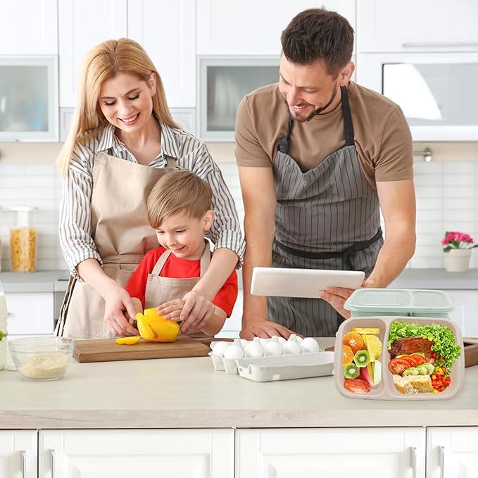 4 pack Bento Lunch Box, 2 Compartments Meal-Prep Containers with Lids, Microwave & Dishwasher Safe, Reusable Divided Food Food Storage Containers -Stackable for Travel, School and Work