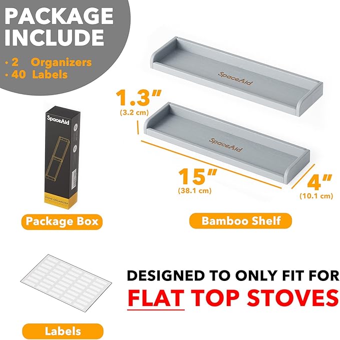 SpaceAid 30" Wide Kitchen Shelf Organizer for Stove, Magnetic Bamboo Spices Shelf for Home Stove Kitchen Storage Organization (Fit for Flat Top Only, Gray)