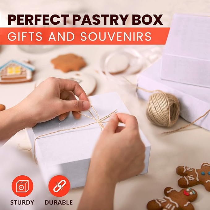 Fit Meal Prep Bakery Boxes - 250 Pack, 8 x 8 x 3 Inches, Kraft Lining, Pastry, Pie, Cookie, Dessert Boxes for Cupcakes, Chocolates, Donuts, Macarons