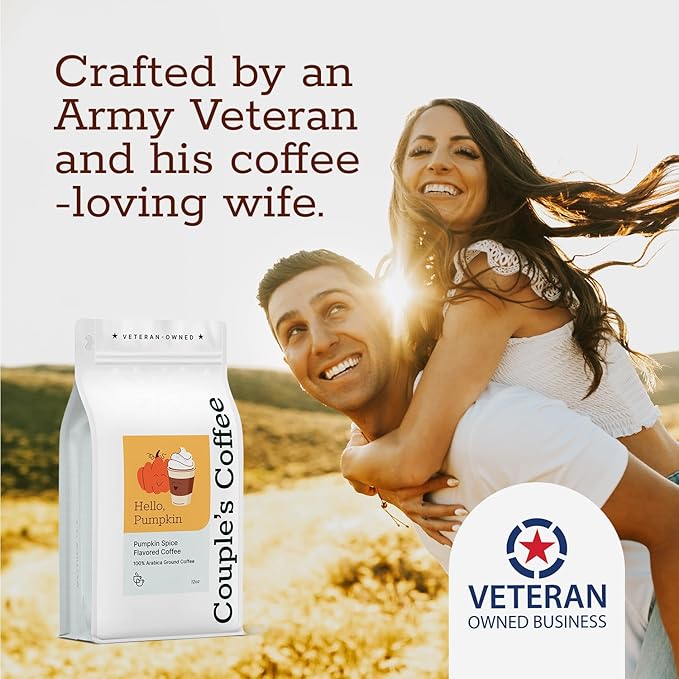 Couple’s Coffee Flavored Ground Coffee | Medium Roast Pumpkin Spice Fall Coffee | Gives Back to Military Families | Hello Pumpkin | Made with 100% Arabica Beans | 12oz bag