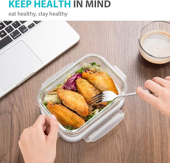 Bayco 6 Pack Glass Meal Prep Containers with Lids, Airtight Glass Lunch Bento Boxes, BPA-Free & Leak Proof (6 Lids & 6 Containers)