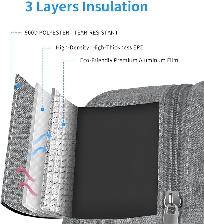 DALINDA Lunch Bag Lunch Box for Women Men Reusable Insulated Cooler Lunch Tote Bags, Leakproof Cute LunchBag Large Capacity for Work Travel Picnic,Grey