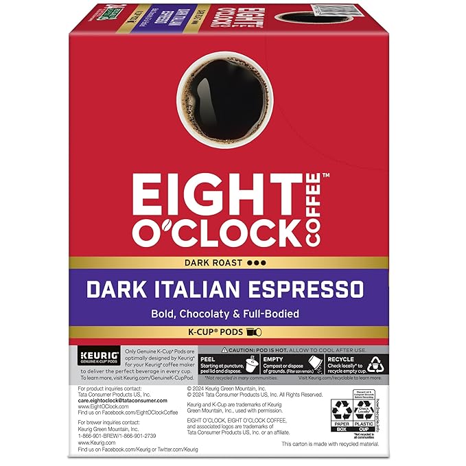 Eight O'Clock Coffee Dark Italian Roast Single-Serve Keurig K-Cup Pods, Medium Roast Coffee Pods, 96 Count