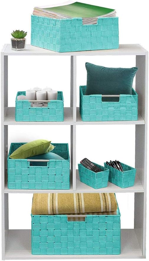 Sorbus Storage Baskets for Organizing (Set of 7), Mesh Hand-Woven Design, Linen Closet Organizers and Storage, Organizer Storage Baskets for Shelves, Variety Pack Organizers and Storage (Aqua)