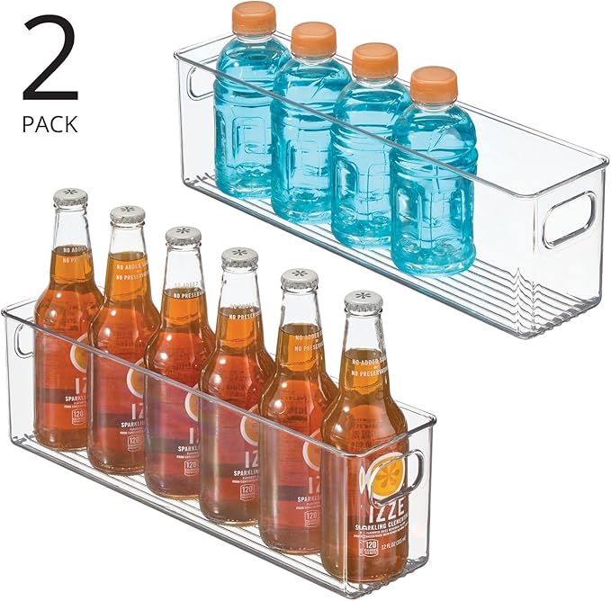 mDesign Plastic Kitchen Organizer - Storage Holder Bin with Handles for Pantry, Cupboard, Cabinet, Fridge/Freezer, Shelves, and Counter - Holds Canned Food, Snacks - 2 Pack - Clear