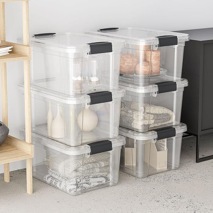 Superio Small Clear Storage Box with Lid, 6.6 Quart Plastic Container Bins for Organizing, Stackable Crates, BPA Free, Non Toxic, Odor Free, Organizers for Home, Office, School, and Dorm