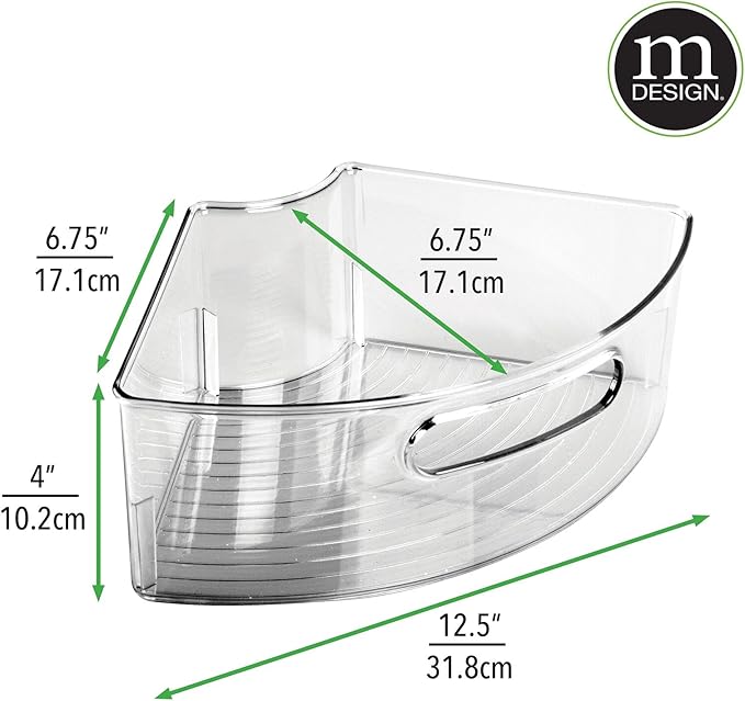mDesign Plastic Lazy Susan Cabinet Storage Bin with Front Handle for Kitchen Countertop, Pantry, Shelf, Fridge Organization - Hold Food, Drinks, Snacks - Ligne Collection - 2 Pack - Smoke Gray Tint
