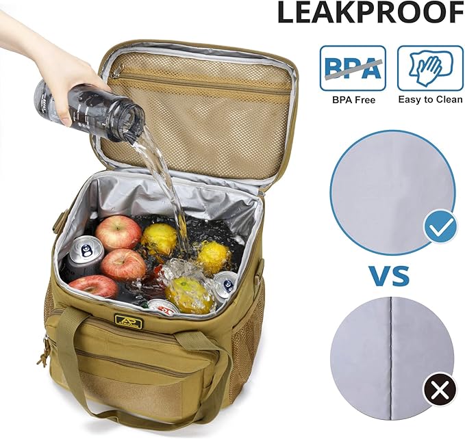 ATRIPACK Lunch Box for Men, Tactical Lunch Bag MOLLE Webbing Leakproof Insulated Large Lunch Cooler Women Adult Meal with Adjustable Shoulder Strap Durable Lunch Pail (Brown)