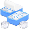 KitchFort Large Silicone Ice Cube Tray (2-Pack), Easy Release 2" Big Ice Cubes - Cocktail, Whiskey Ice Cubes Mold - Ice Trays for Freezer with Lid - Stackable Silicone Ice Tray - Blue