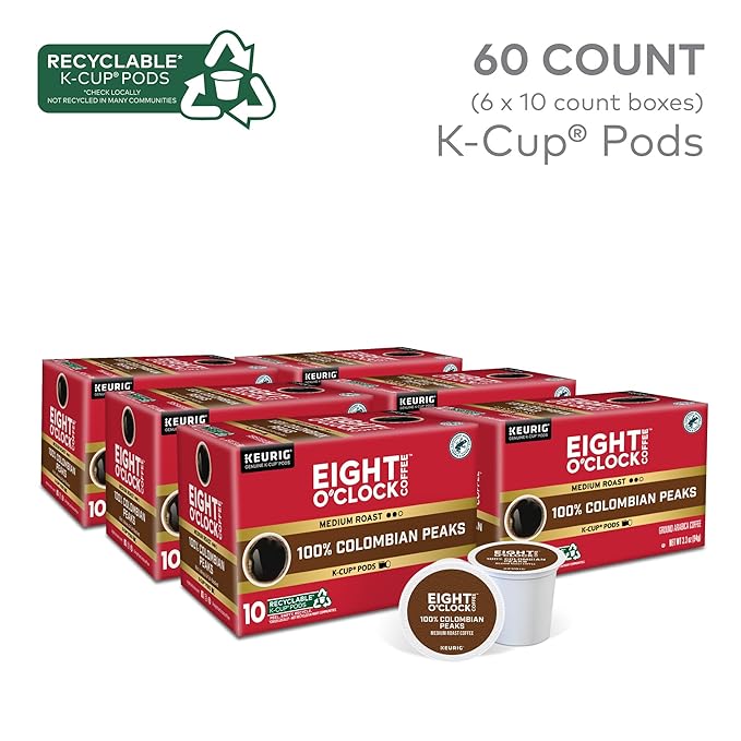 Eight O'Clock Coffee Colombian Peaks Keurig Single-Serve K-Cup Pods, Medium Roast Coffee, 60 Count