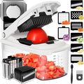 Ourokhome Food Chopper with Container, Manual Mandolin Vegetable Slicer Onion Dicer with 8 Blades, Hand Veggie Shredder for Potato, Tomato, Essential Kitchen Gadgets (8 in 1, White)