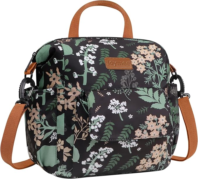 Joymee Lunch Bag Women Insulated Lunch Box Reusable Leakproof Large Spacious Cooler Tote for Women Men Adult with Bottle Holder and Side Pockets for Work Office Travel Picnic -08 Green Leaf