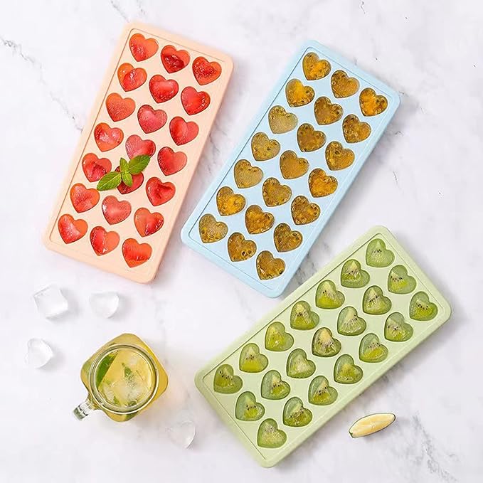 Silicone Heart Shaped Ice Cube Tray with Lid,21 Holes Small Heart Ice Cube Tray Ice mold,Mini Silicone Ice Tray,Easy to Remove,Easy to Clean,BPA Free