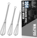 Walfos Mini Whisk,304 Anti-Rust Small whisk,Sturdy Stainless Steel Wire Tiny Whisks 6+7+8in,Ideal for mixing individual eggs, jams, spices and other small portion ingredients.(3pcs）