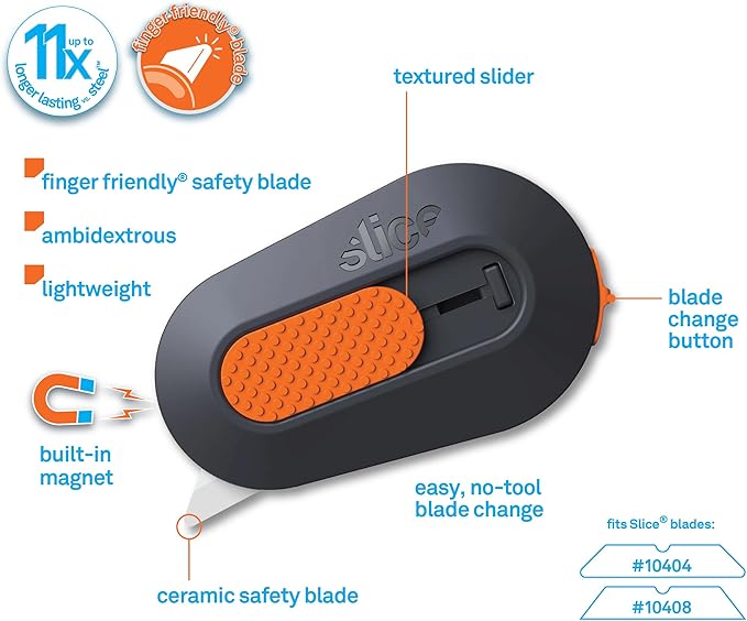 Slice Mini Box Cutter | Manual Retracting | Safe Ceramic Box Cutter Lasting 11x Longer than Metal | Keychain Box Opener | 2 Pack