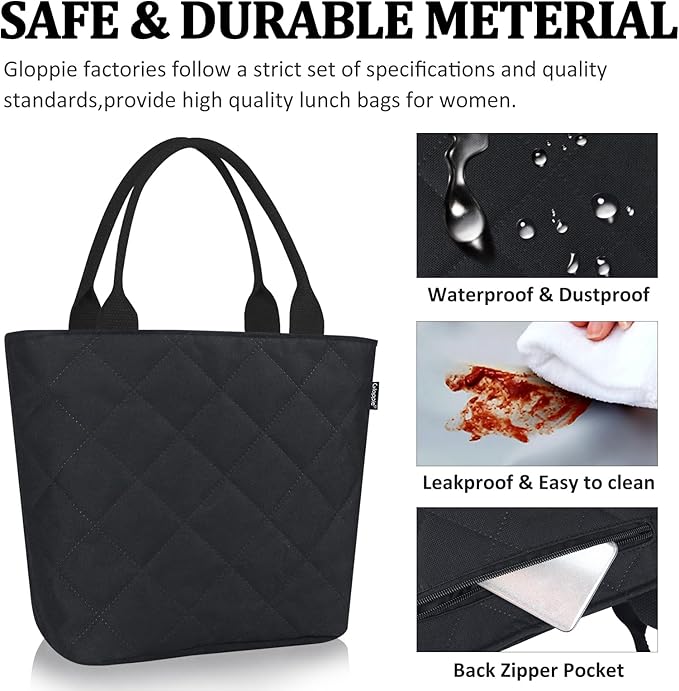 Gloppie Lunch Bag Women Lunch Box for Women Insulated Leakproof Lunch Tote for Work Loncheras Para Mujer Black