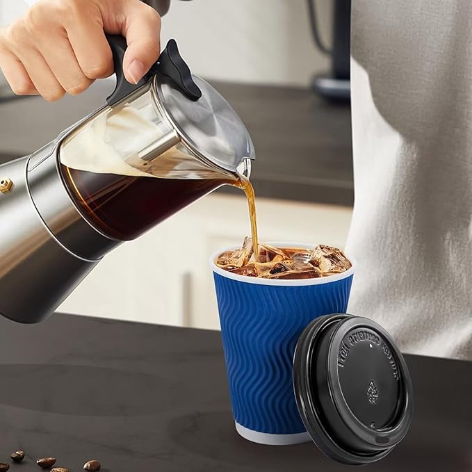 500 Pack Coffee Cups with Lids 16oz, Disposable Insulated Ripple Wall To Go Paper Coffee Cups for Hot/Cold Drinks Office Home Shop Event (Navy)