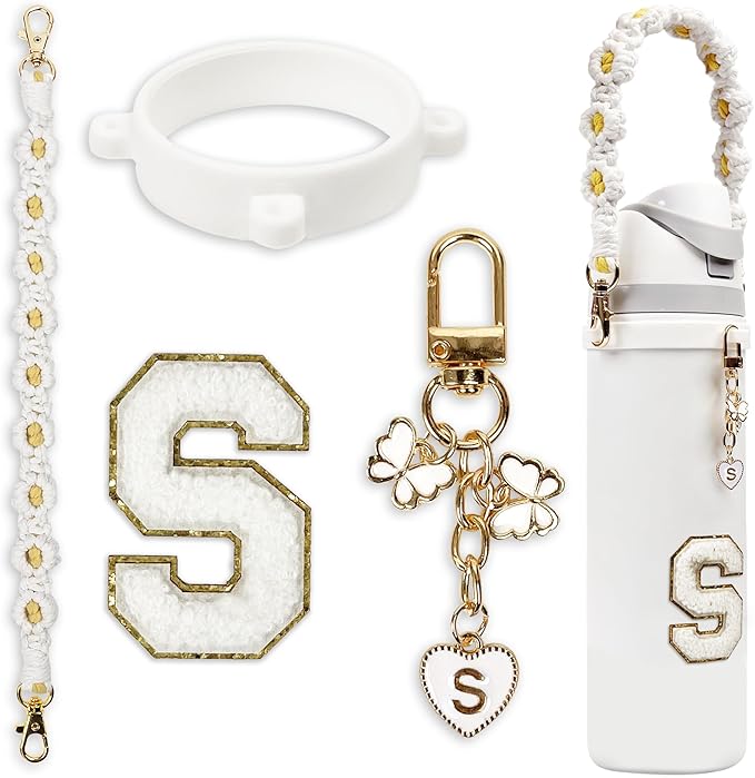 Cute Letter Charm Set Compatible with Owala Water Bottle 24 oz, 32 oz, 40 oz, Owala Kids, Owala Coffee Tumbler, Owala FreeSip – Includes Handle Strap, for Owala Accessories & Stanley Cup Accessories
