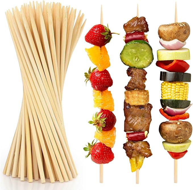 300 Pcs 12 inch Natural Bamboo Skewers, Φ=4mm, PEOUWNES Food Sticks for Appetiser, BBQ, Fruit，Cocktail, Grilling Kebabs, Bouquet, Chocolate Fountain, Corn Dog, Kitchen, Barbecue, Crafting and Party