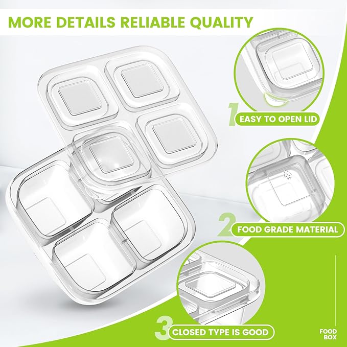 AQSXO Bento Snack Food Containers 10 Pcs, Divided Food Storage with Lids for Travel, Reusable Meal Prep Lunch Containers.