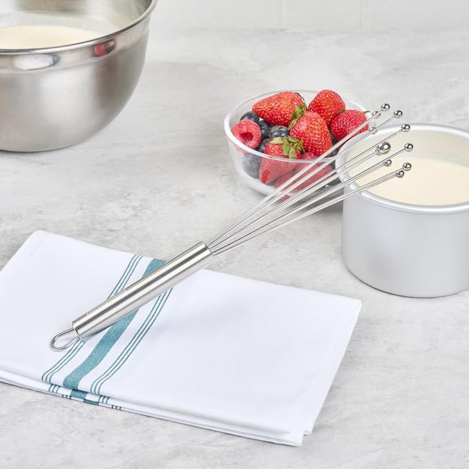 Restaurantware-German Standard 10.6 Inch Ball Whisks, 6 Dishwashable Kitchen Whisks - Ergonomic Handle, Durable, Stainless Steel Manual Egg Beater, Suitable For Whisking, Stirring, Mixing, Beating