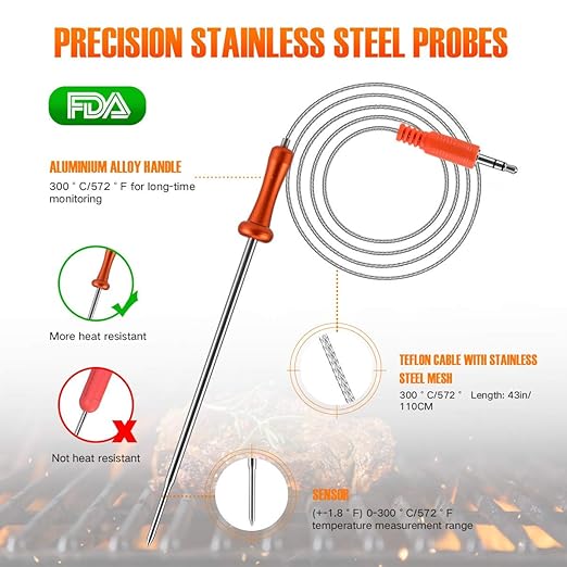 500FT Digital Meat Thermometer with Multy Probes Bluetooth for Smoker Grilling Oven (FS-52)