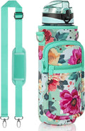 Fimibuke 32 oz Water Bottle with Sleeve - BPA Free Leakproof Sport Large 1L Plastic Motivational Water Bottle with Straw Strap & Insulated Neoprene Holder Carrier Bag Great Xmas Gift for Women Men