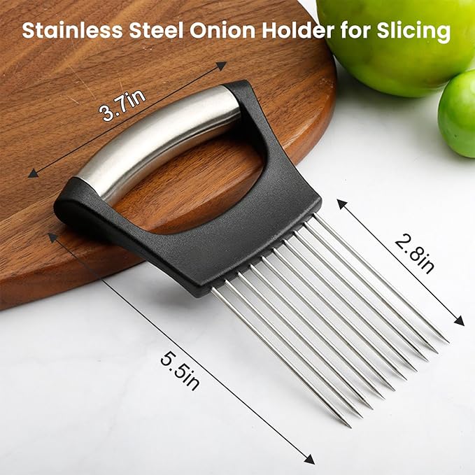 Onion Holder for Slicing, Stainless Steel Lemon Slicer Vegetable Cutter Onion Slicer Holder, Kitchen Chopper Slicing Assistant Tool for Potato Tomato Cucumber Avocados Fruits Eggs Meat