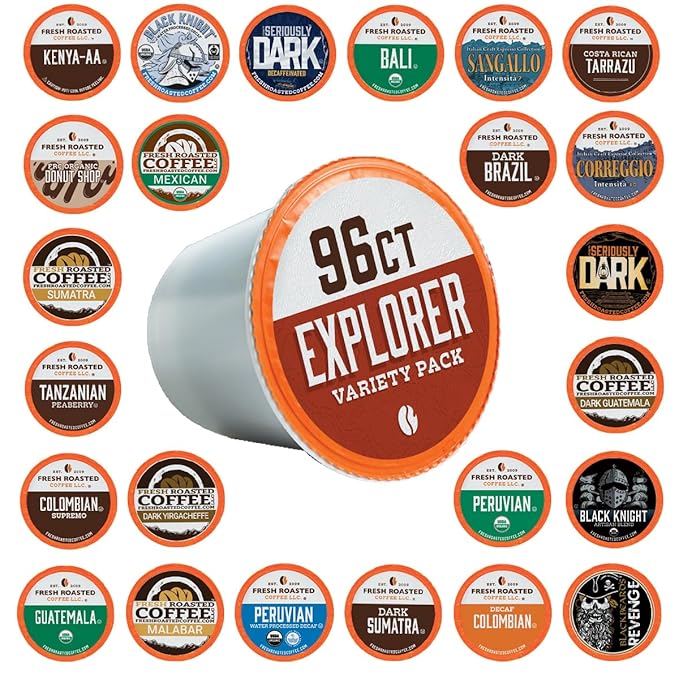 Fresh Roasted Coffee, Explorer Variety Pack, K-Cup Compatible, 96 Pods