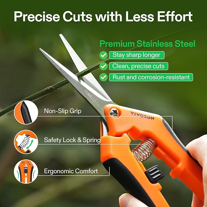 VIVOSUN 12-Pack 6.5 Inch Gardening Scissors Hand Pruner Pruning Shear with Straight Stainless Steel Blades Orange